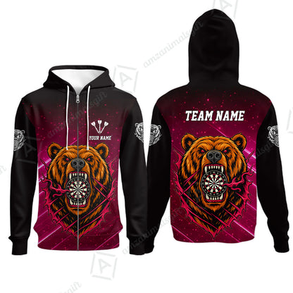 Customized Darts Team Uniform Shirt, Personalized Furious Bear Darts Collar Quarter-Zip Shirt with Name & Team Name