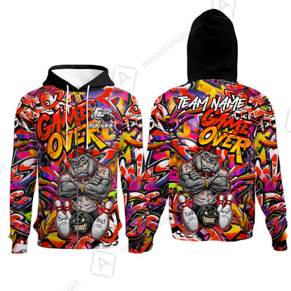 Customized Bowling Unisex Polo Shirt, Cool BullDog With Angry Bowling Game Over - Personalized Name And Team Name