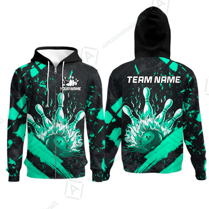 Customized Bowling Unisex Polo Shirt, Bowling And Pins Grunge Flame, Bowling Uniform - Personalized Name And Team Name