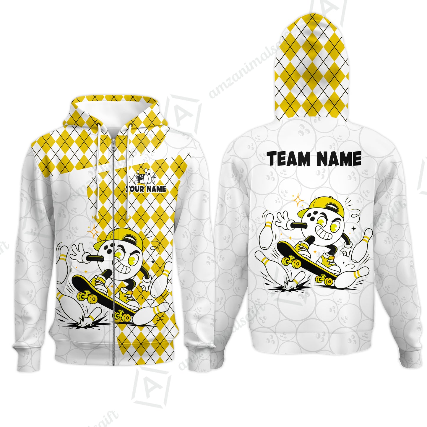 Custom Bowling Jersey Polo Shirt, Skateboarder Bowling Ball Mascot, Custom Bowling Jersey Team Shirt For Players With Name and Team Name