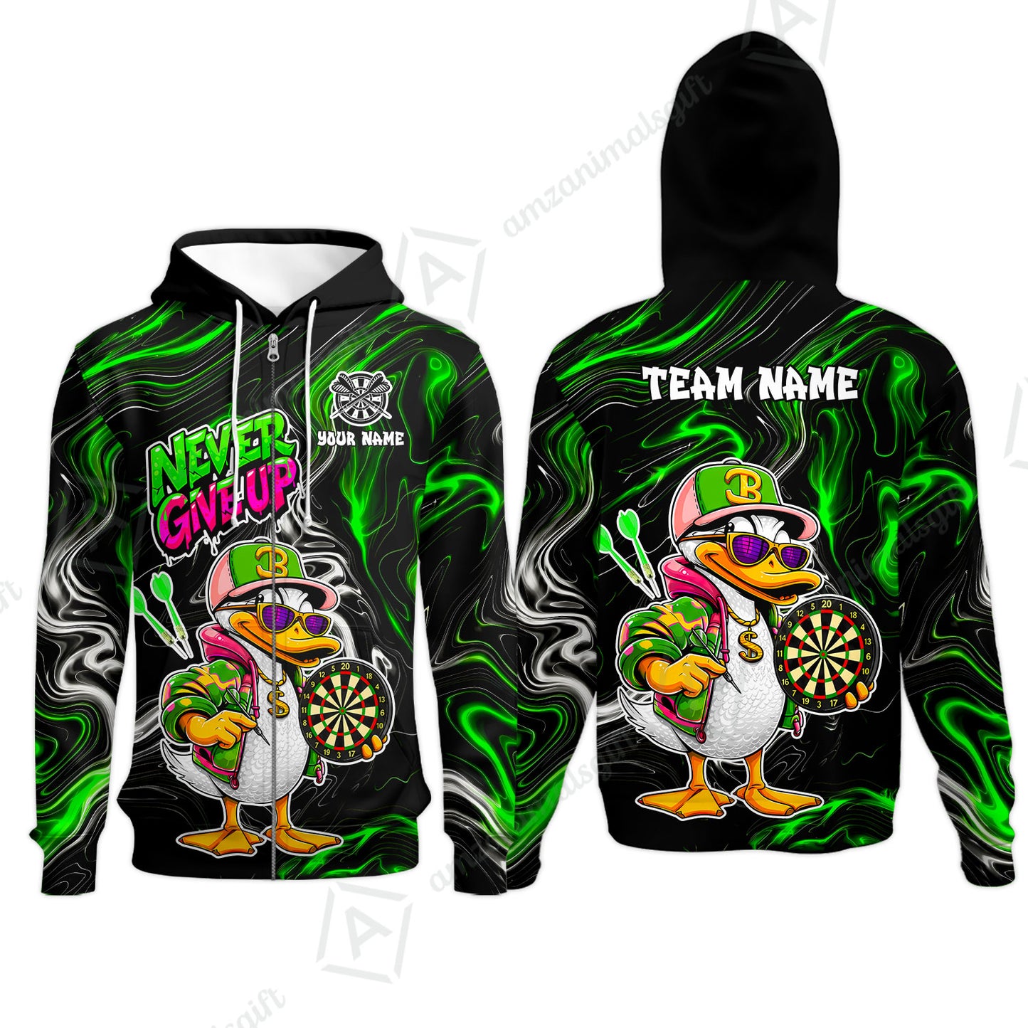 Customized Darts Team Jersey, Duck Never Give Up, Personalized Darts Name And Team Name