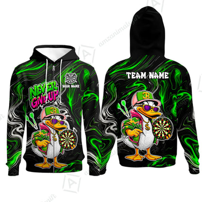 Customized Darts Team Jersey, Duck Never Give Up, Personalized Darts Name And Team Name