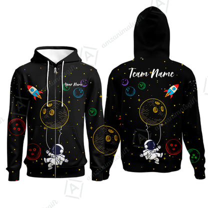 Custom Bowling Jersey Polo Shirt, Spaceman Bowling Galaxy, Custom Bowling Jersey Team Shirt For Players With Name and Team Name