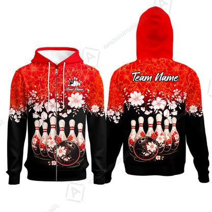 Custom Bowling Jersey Polo Shirt, Cherry Blossom Flower Bowling, Custom Bowling Jersey Team Shirt For Players With Name & Team Name