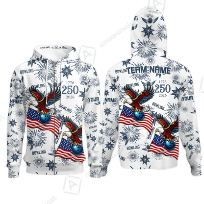 Custom Bowling Jersey Polo Shirt, USA 250 Years of Independence Bowling, Custom Bowling Jersey Team Shirt For Players With Name and Team Name