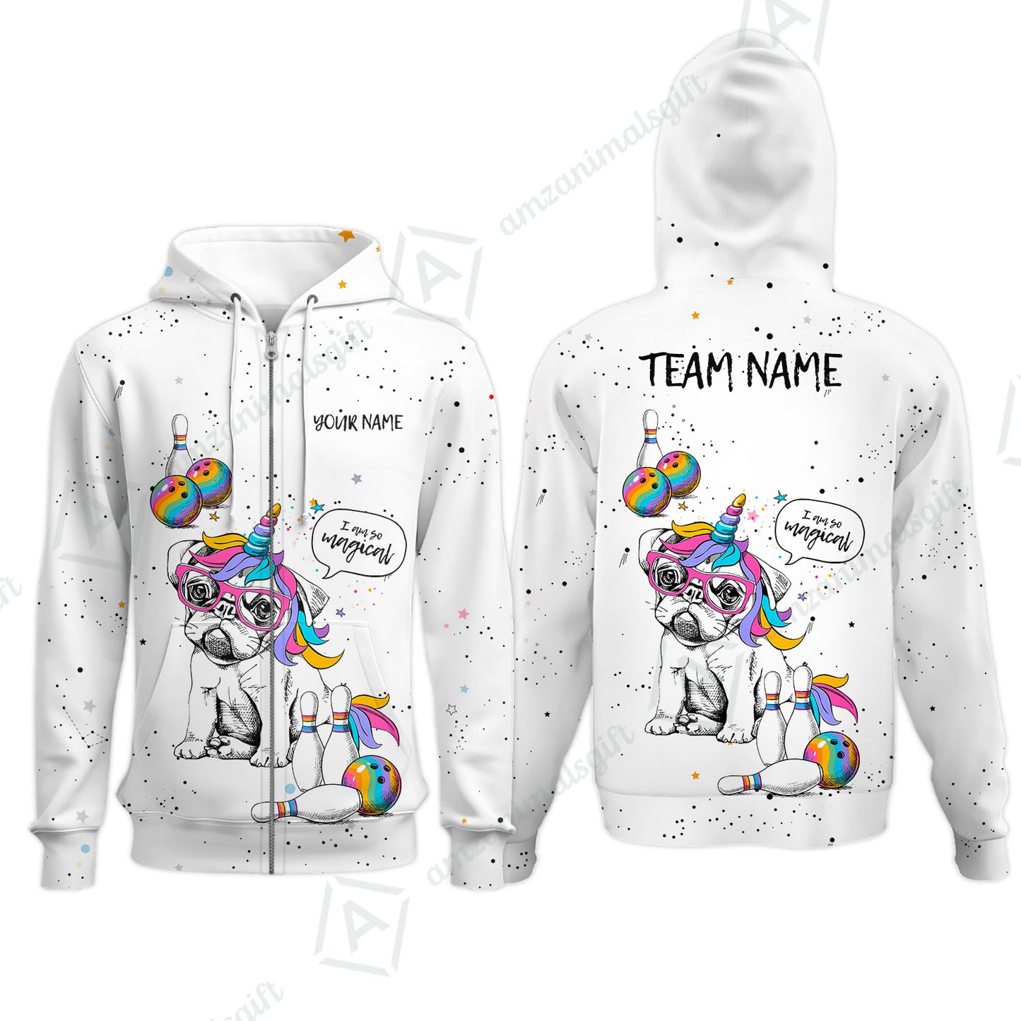 Custom Bowling Jersey Polo Shirt, Pug Bowling I Am So Magical, Custom Bowling Jersey Team Shirt For Players With Name and Team Name