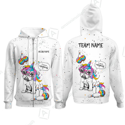 Custom Bowling Jersey Polo Shirt, Pug Bowling I Am So Magical, Custom Bowling Jersey Team Shirt For Players With Name and Team Name