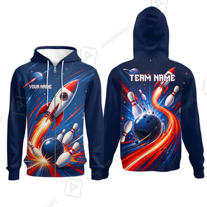 Custom Bowling Jersey Polo Shirt, Bowling Strike Rocket, Custom Bowling Jersey Team Shirt For Players With Name and Team Name