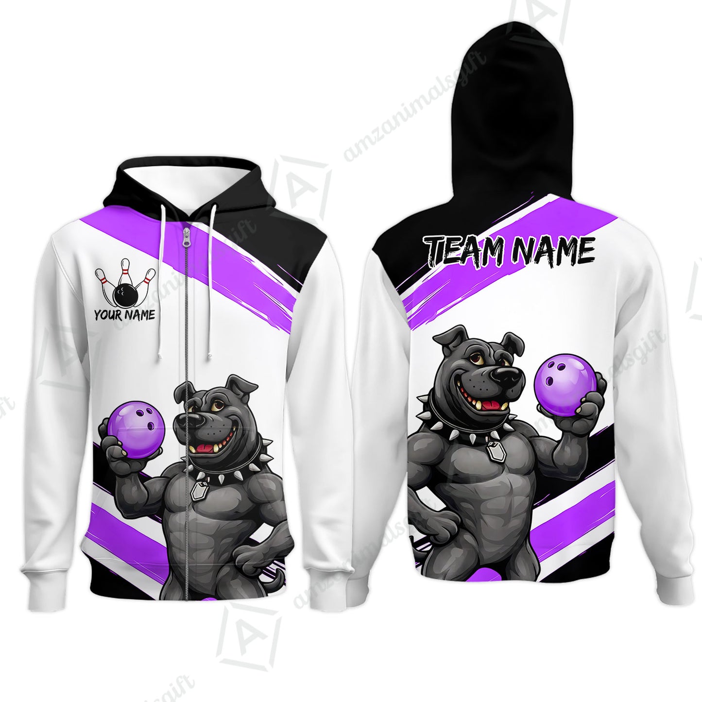 Custom Bowling Jersey Polo Shirt, Pitbull Hold Bowling Ball, Custom Bowling Jersey Team Shirt For Players With Name & Team Name