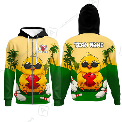Custom Bowling Jersey Polo Shirt, Grass Landscape Chicken Bowling, Personalize Name and Team Name