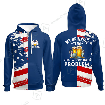 Custom Bowling Jersey Polo Shirt, Funny Drinking Team Bowling Problem, Custom Bowling Jersey Team Shirt For Players With Name and Team Name