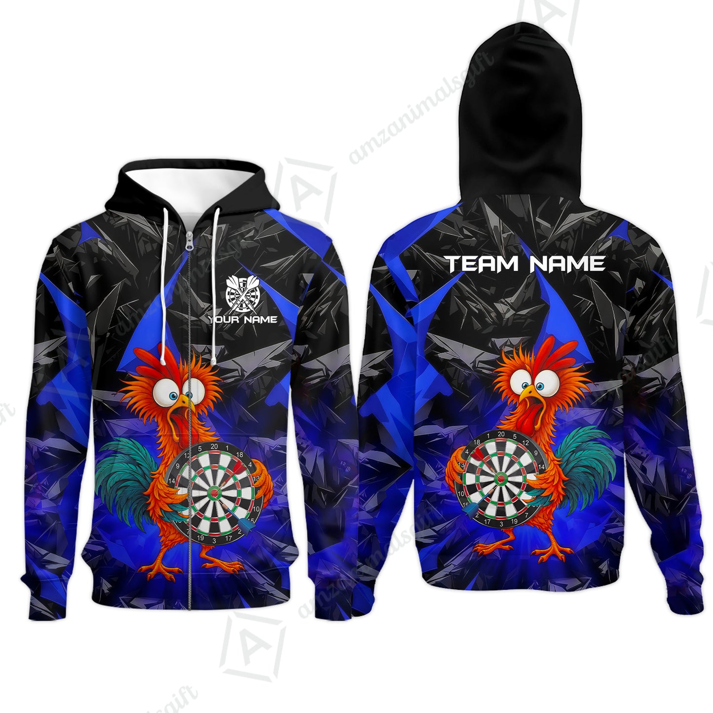 Custom Darts Team Jersey, Personalized Funky Rooster Dart Shirt For Players With Name & Team Name