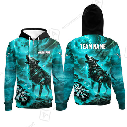 Custom Darts Team Jersey, Personalized Flaming Wolf Jersey Shirt For Players With Name & Team Name