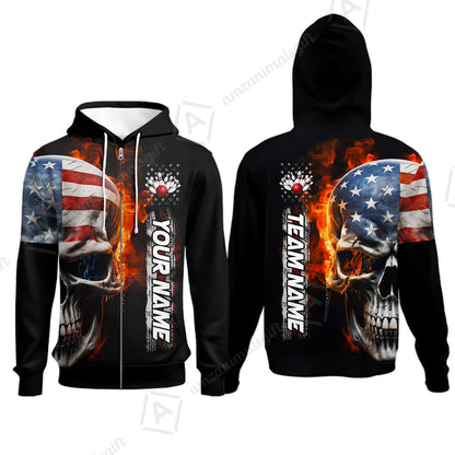 Custom Flaming USA Flag Bowling Jersey Polo Shirt, Custom Flaming USA Flag Bowling Jersey Team Shirt For Players With Name & Team Name