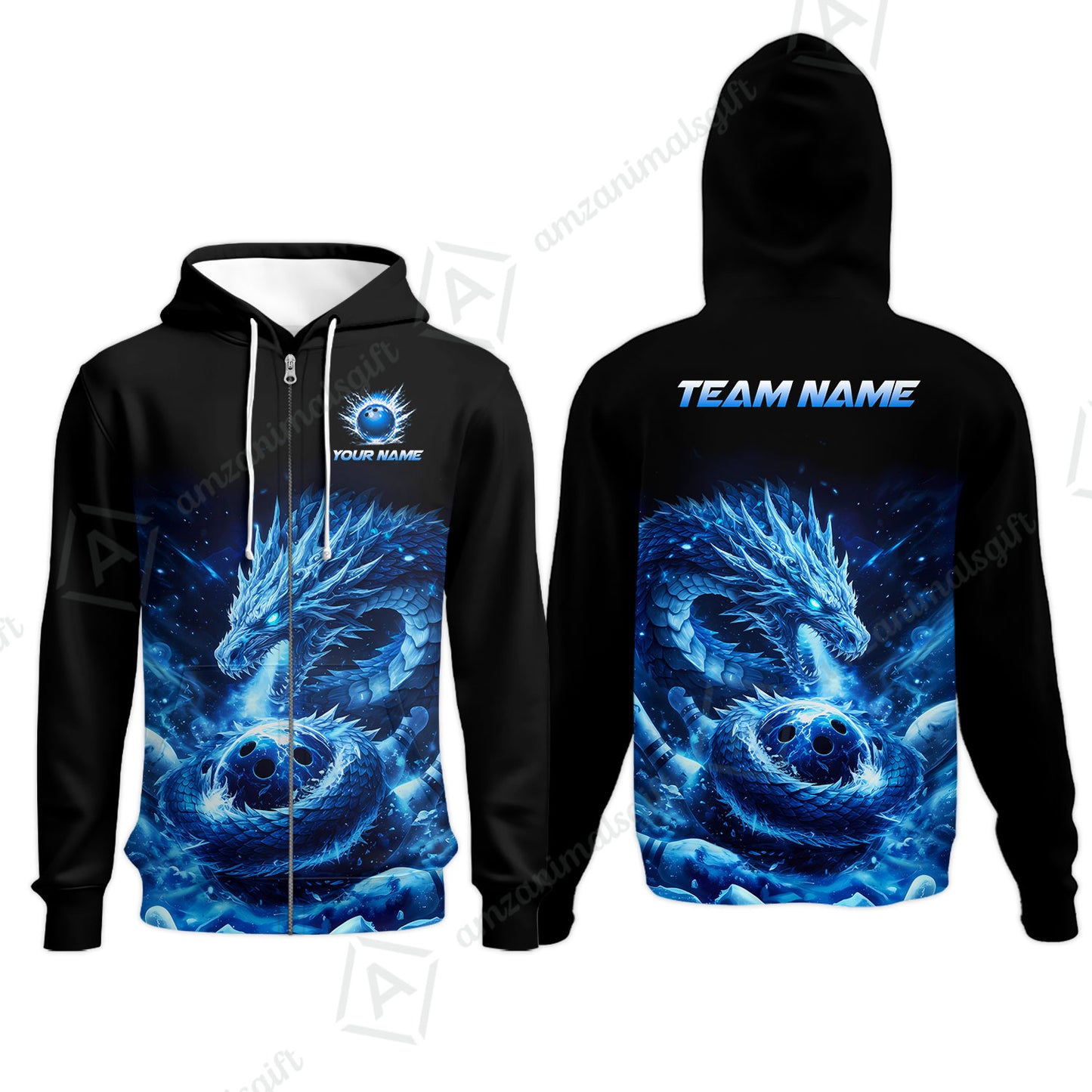 Custom Bowling Jersey Polo Shirt, Mythical Ice Dragon Strike, Custom Bowling Jersey Team Shirt For Players With Name and Team Name