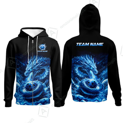 Custom Bowling Jersey Polo Shirt, Mythical Ice Dragon Strike, Custom Bowling Jersey Team Shirt For Players With Name and Team Name