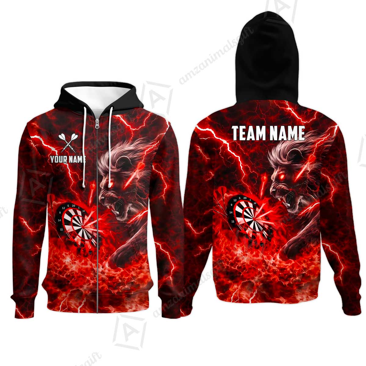 Custom Darts Team Jersey, Personalized Lightning Lion Jersey Shirt For Players With Name & Team Name