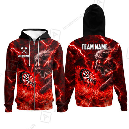 Custom Darts Team Jersey, Personalized Lightning Lion Jersey Shirt For Players With Name & Team Name