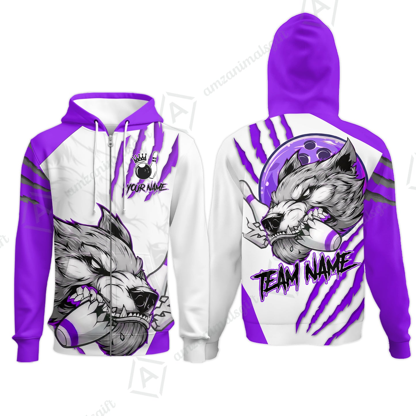 Customized Bowling Jerseys, Fierce Wolf Artwork Scratch, Uniform Bowling - Personalized Name And Team Name