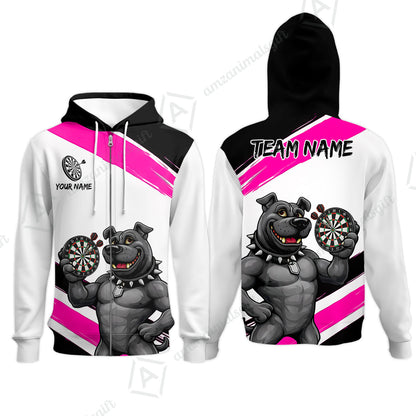 Custom Darts Jersey Polo Shirt, Pitbull Hold Dart Board, Custom Dart Jersey Team Shirt For Players With Name & Team Name