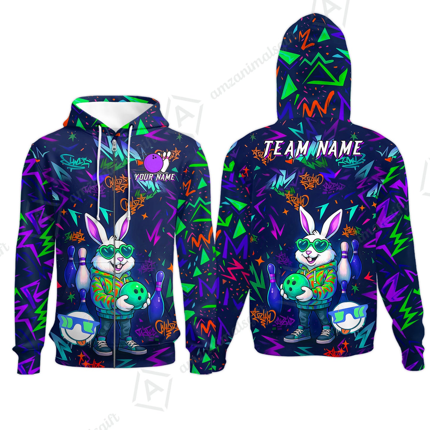 Custom Hip Hop Rabbit Bowling Jersey Polo Shirt, Custom Hip Hop Rabbit Bowling Jersey Team Shirt For Players With Name & Team Name