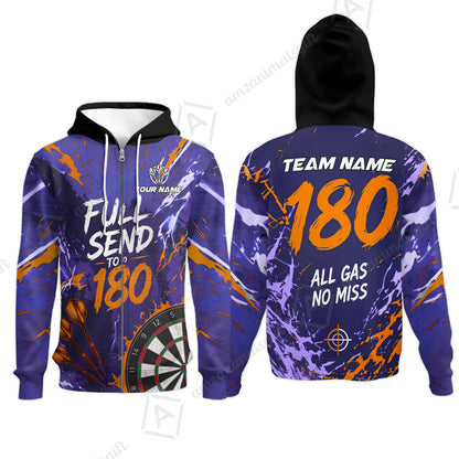 Customized Darts Team Jersey, Full Send To 180, All Gas No Miss, Personalized Polo Shirt For Players With Name & Team Name