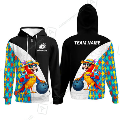 Custom Bowling Jersey Polo Shirt, Tropical Parrot Beach Party, Custom Bowling Jersey Team Shirt For Players With Name and Team Name