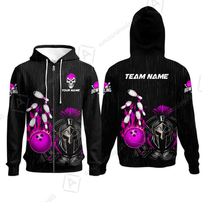 Custom Bowling Jersey Polo Shirt, Fire Bowling Knight Rain Skull Logo, Personalize Name & Team Name