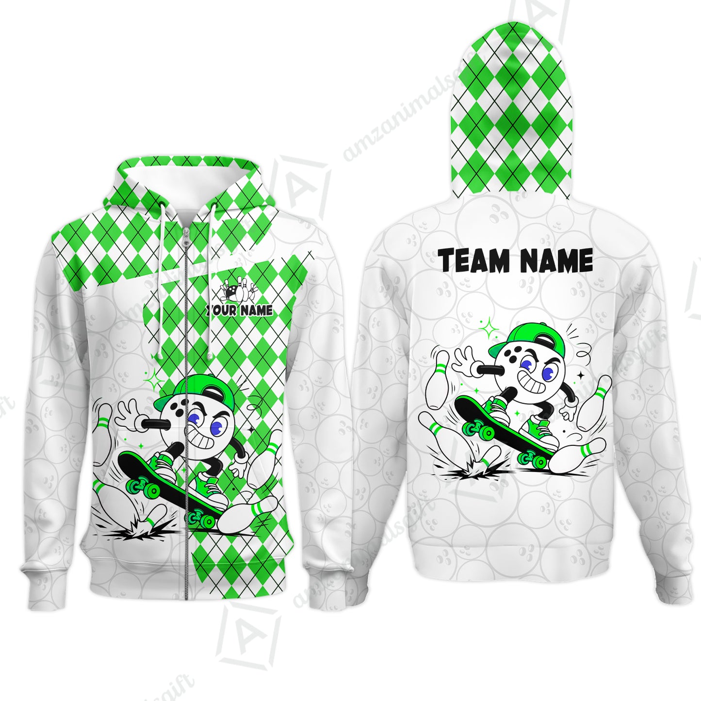 Custom Bowling Jersey Polo Shirt, Skateboarder Bowling Ball Mascot, Custom Bowling Jersey Team Shirt For Players With Name and Team Name