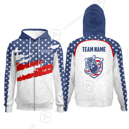 Custom Bowling Jersey Polo Shirt, America Star Flag Bowling, Custom Bowling Jersey Team Shirt For Players With Name & Team Name