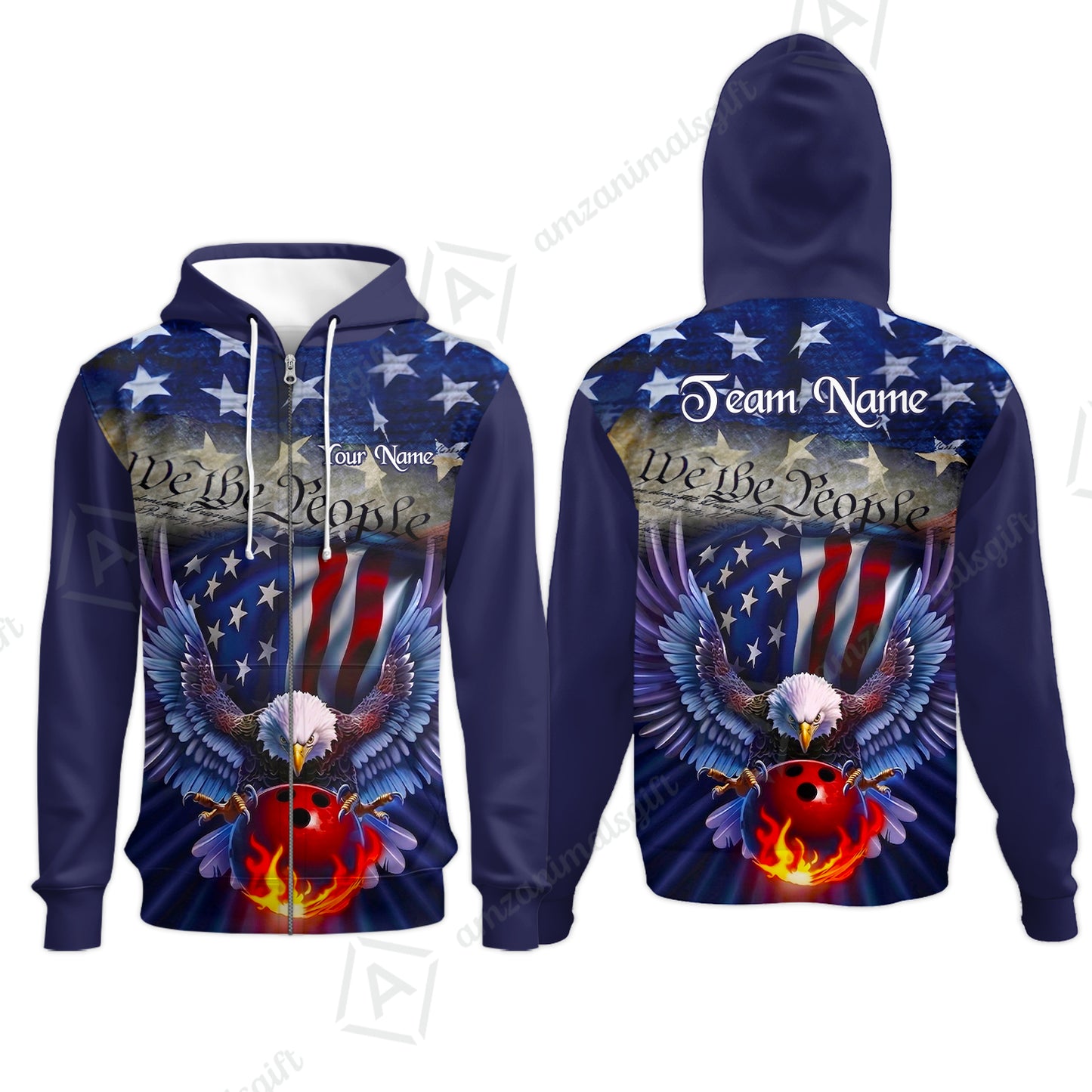 Custom Bowling Jersey Polo Shirt, Flaming Bowling Ball Eagle Custom Bowling Jersey Team Shirt For Players With Name & Team Name