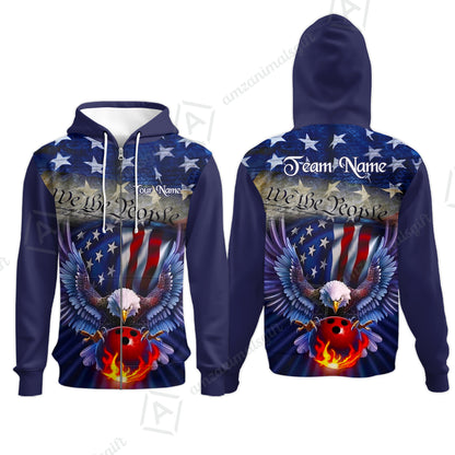 Custom Bowling Jersey Polo Shirt, Flaming Bowling Ball Eagle Custom Bowling Jersey Team Shirt For Players With Name & Team Name