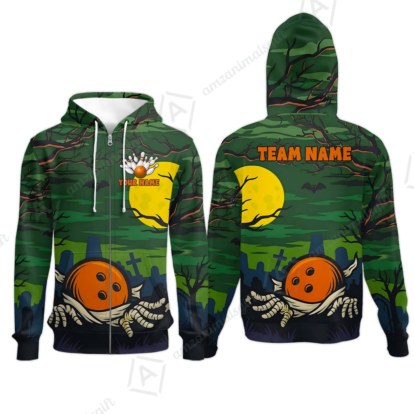 Customized Bowling Shirt, Bowling Halloween Mummy, Personalized Polo Shirt For Players With Name & Team Name