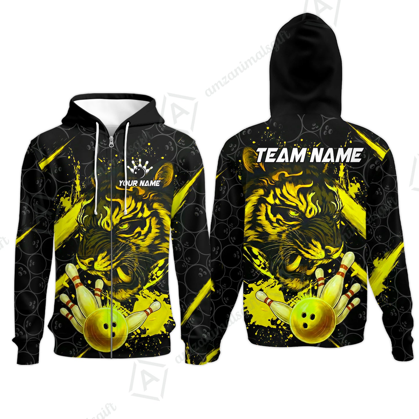 Customized Bowling Unisex Polo Shirt, Tiger Ball Striking Pins, Bowling Uniforms, Personalized Name And Team Name