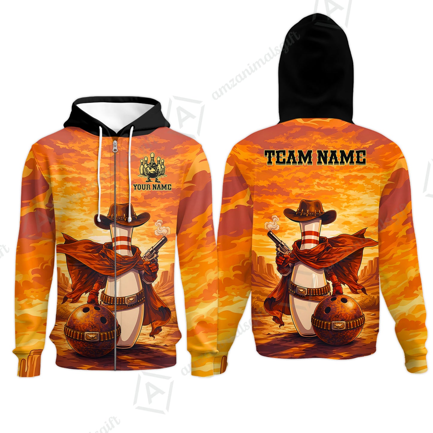 Custom Bowling Jersey Polo Shirt, Pin Cowboy Bowling Sunset, Custom Bowling Jersey Team Shirt For Players With Name and Team Name