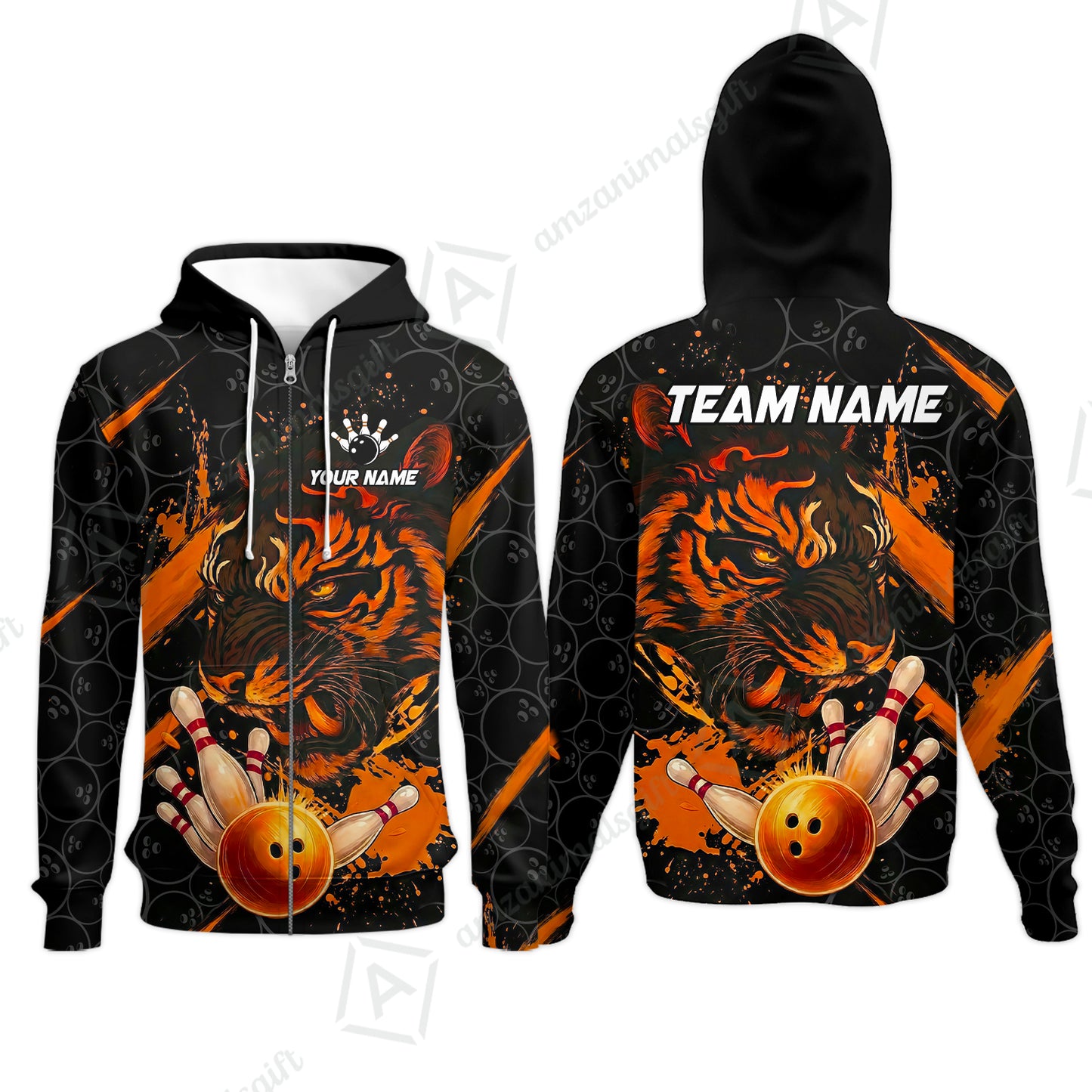 Customized Bowling Unisex Polo Shirt, Tiger Ball Striking Pins, Bowling Uniforms, Personalized Name And Team Name