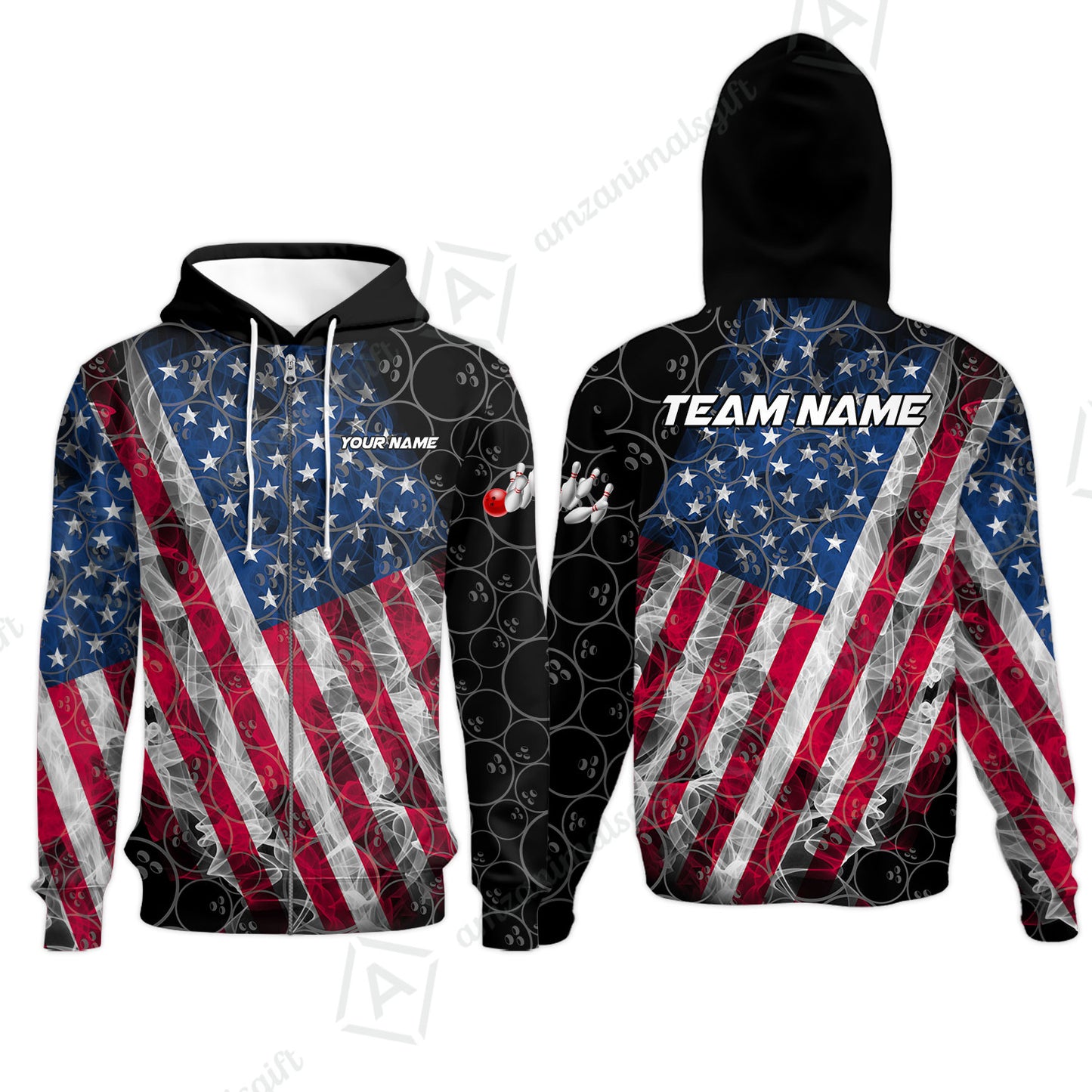 Custom Bowling Jersey Polo Shirt, Patriotic Smokey American Flag, Custom Bowling Jersey Team Shirt For Players With Name & Team Name