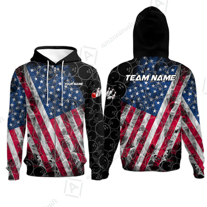 Custom Bowling Jersey Polo Shirt, Patriotic Smokey American Flag, Custom Bowling Jersey Team Shirt For Players With Name & Team Name