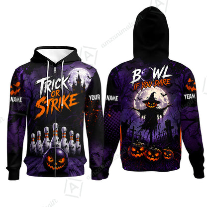 Customized Bowling Shirt, Bowl If You Dare Trick Or Strike, Personalized Polo Shirt For Players With Name & Team Name