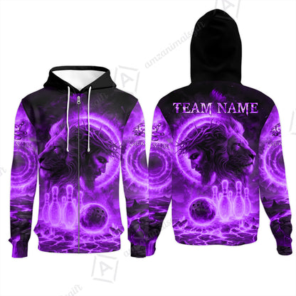 Custom Bowling Team Short Sleeve Men Polo Shirt, Flame The Lion OF Judah With Bowling, Custom Name and Team Name for Bowlers