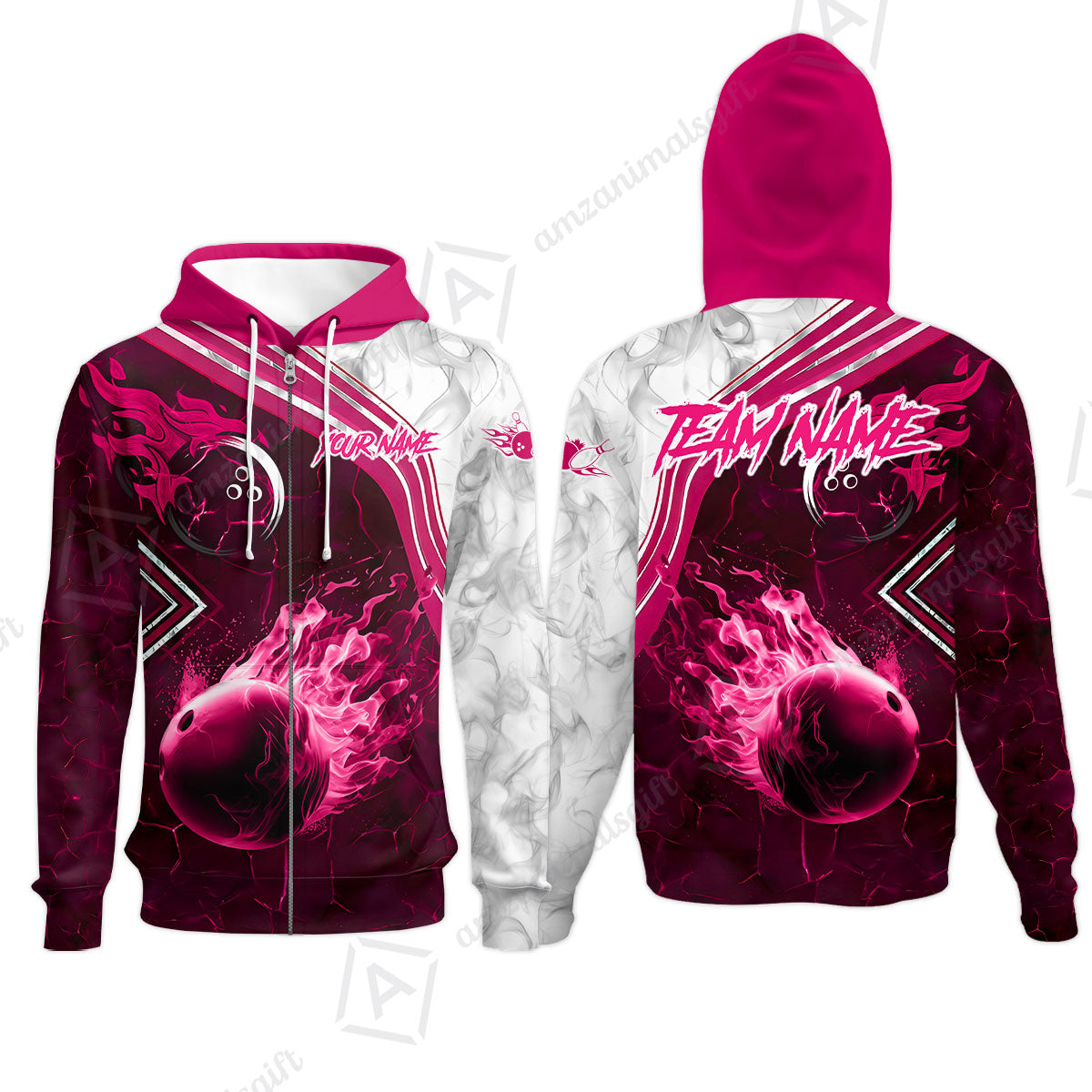 Customized Bowling Unisex Polo Shirt, Fire & Smoke Bowling Ball, Bowling Uniform - Personalized Name And Team Name