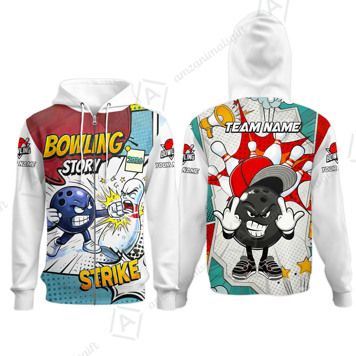 Customized Bowling Team Shirt, Comic Bowling Story Strike Cartoon, Bowling Uniforms, Personalized Name And Team Name