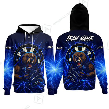Custom Darts Team Long Sleeve Polo Shirt, Personalized Bear Thunder Lightning Darts Shirt with Name & Team Name