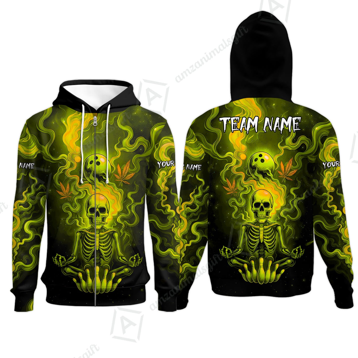 Custom Bowling Team Unisex Polo Shirt, Neon Skull CNB Bowling Custom Shirt Featuring Personalized Name and Team Name