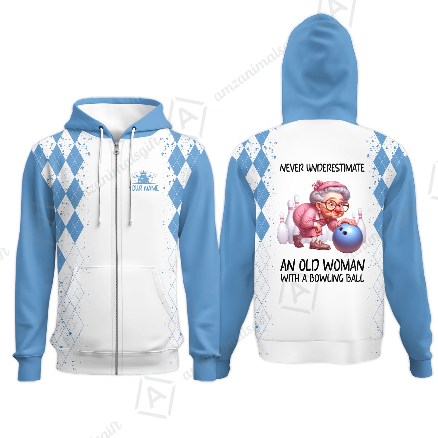 Custom Bowling Jersey Polo Shirt, Never Underestimate An Old Woman With A Bowling Ball, Personalized Name & Team Name