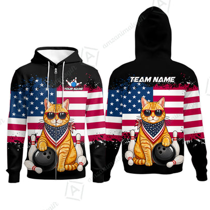 Custom Bowling Jersey Polo Shirt, Animal With Glasses And Bandana America Flag, Personalize Name & Team Name
