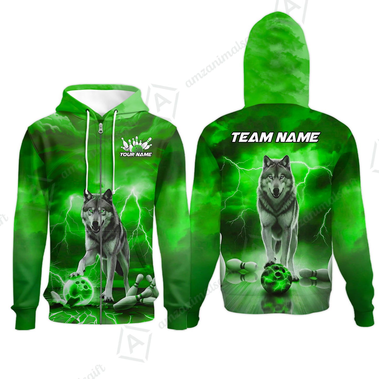 Custom Bowling Jersey Polo Shirt, Electric Wolf Bowling Custom Bowling Jersey Team Shirt For Players With Name & Team Name