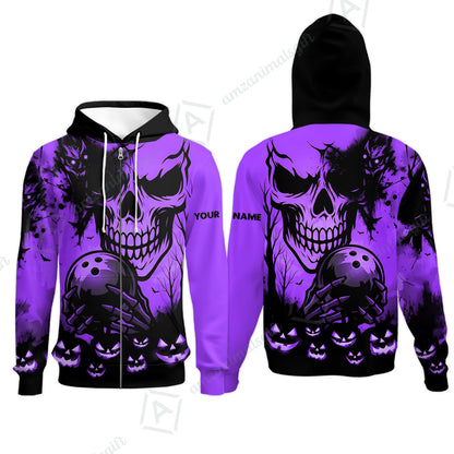 Custom Bowling Jersey Polo Shirt, Pumpkins Skull Halloween, Custom Bowling Jersey Team Shirt For Players With Name & Team Name