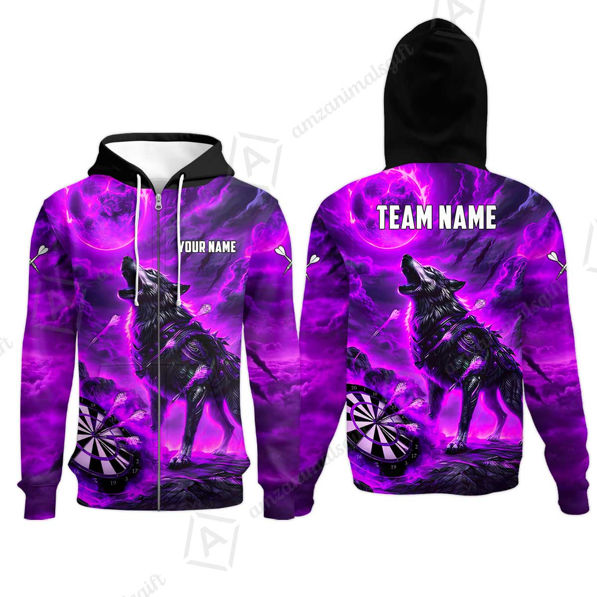 Custom Darts Team Jersey, Personalized Flaming Wolf Jersey Shirt For Players With Name & Team Name