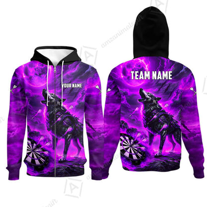 Custom Darts Team Jersey, Personalized Flaming Wolf Jersey Shirt For Players With Name & Team Name